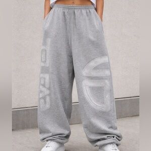 Telfar Baggy Barrel Oversized Mesh Logo Grey Sweatpants Joggers Pants